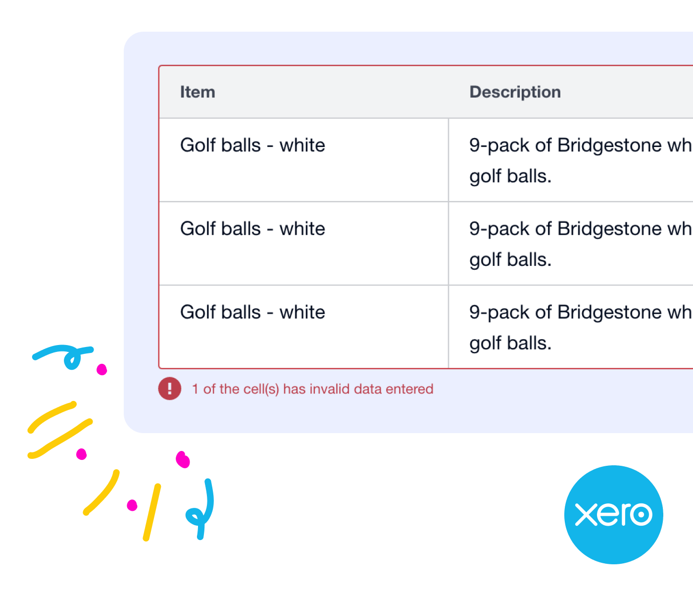 An image showing a close up of an editable table component design as well as a Xero logo in the corner